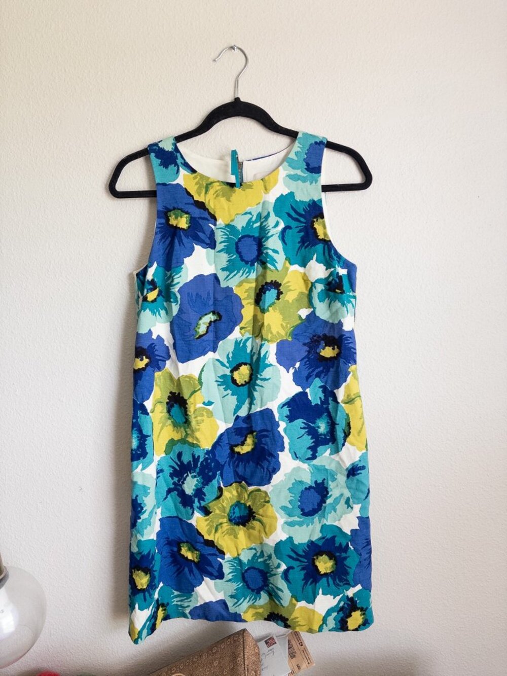 LOFT Floral Sleeveless Shift Dress Cobalt Teal 6